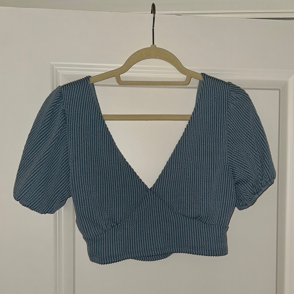 Altar’d State - Blue V-Neck Ribbed Women's Top
